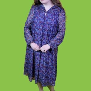 Vintage JCPenney Fashions Lace Floral Long Sleeve Midi Dress, L
